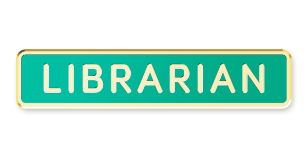 A green bar badge for librarians with a gold-plating outline.
