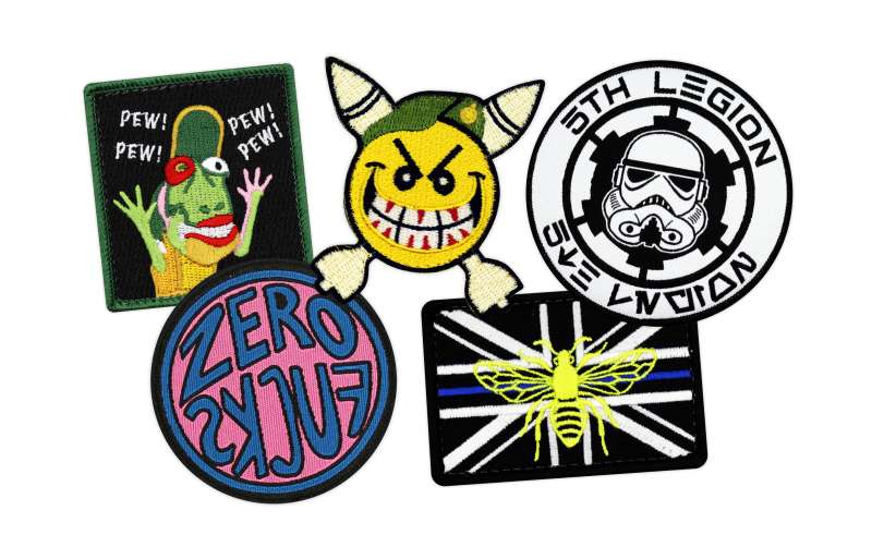 A collection of embroidered and woven patches. Bright and colourful designs for every occasion.