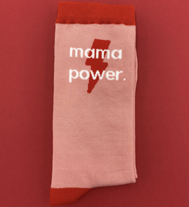 Tired Mama Custom Socks with pink and red designs