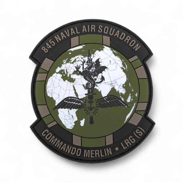 A rubberised PVC patch commemorating the 845 Naval Air Squadron that features the unit's insignia.