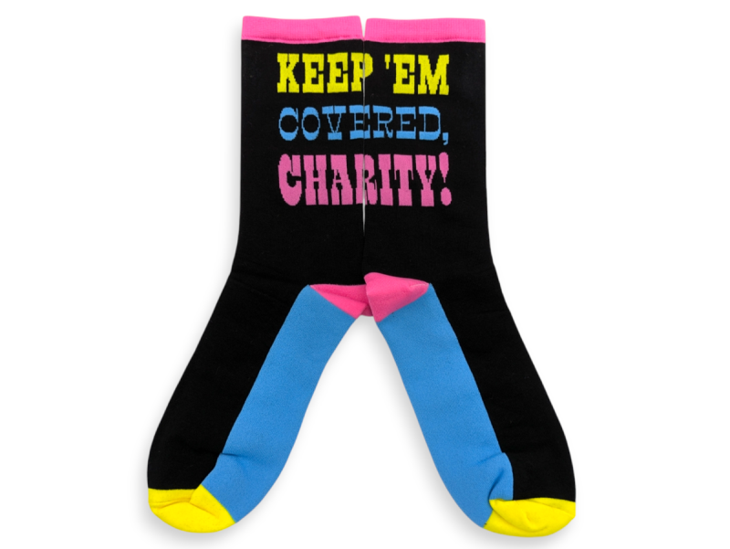 Charity custom socks that say 