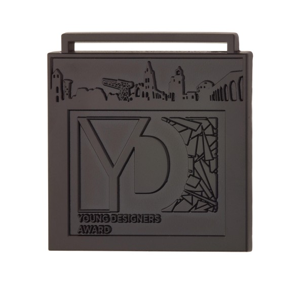 Optional custom made medal case featuring the capital letters YD and the words 'Young Designers Award'.