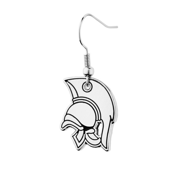 Silver-plated white enamel custom earring in the shape of a roman helmet.