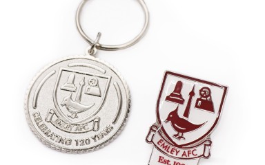 Custom keyring and badge for Emley AFC.