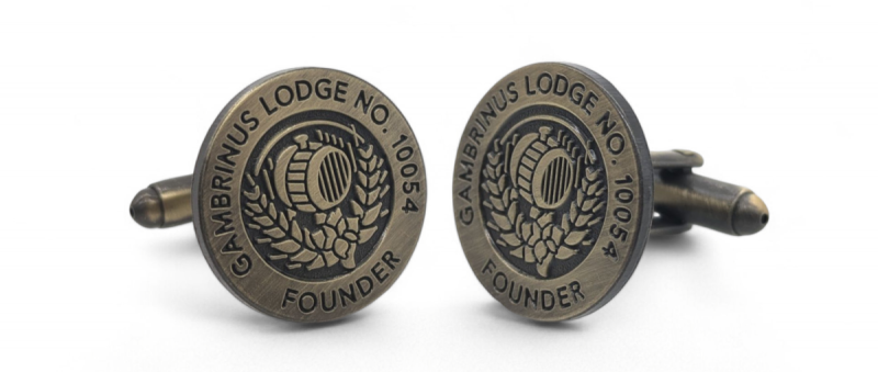 A pair of custom cufflinks we made for the Gambrinus Lodge