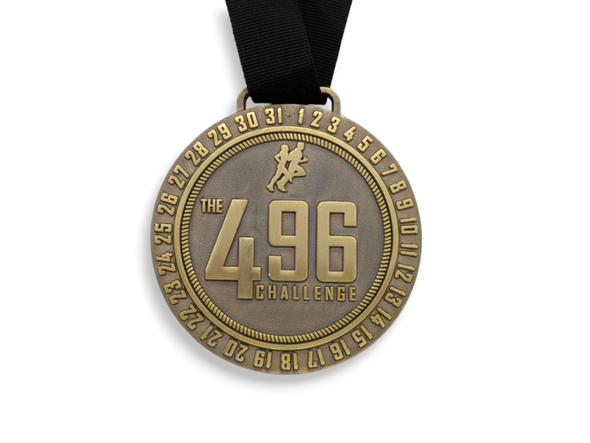 A chunky running medal made from a bronze-looking antique effect die-struck metal.